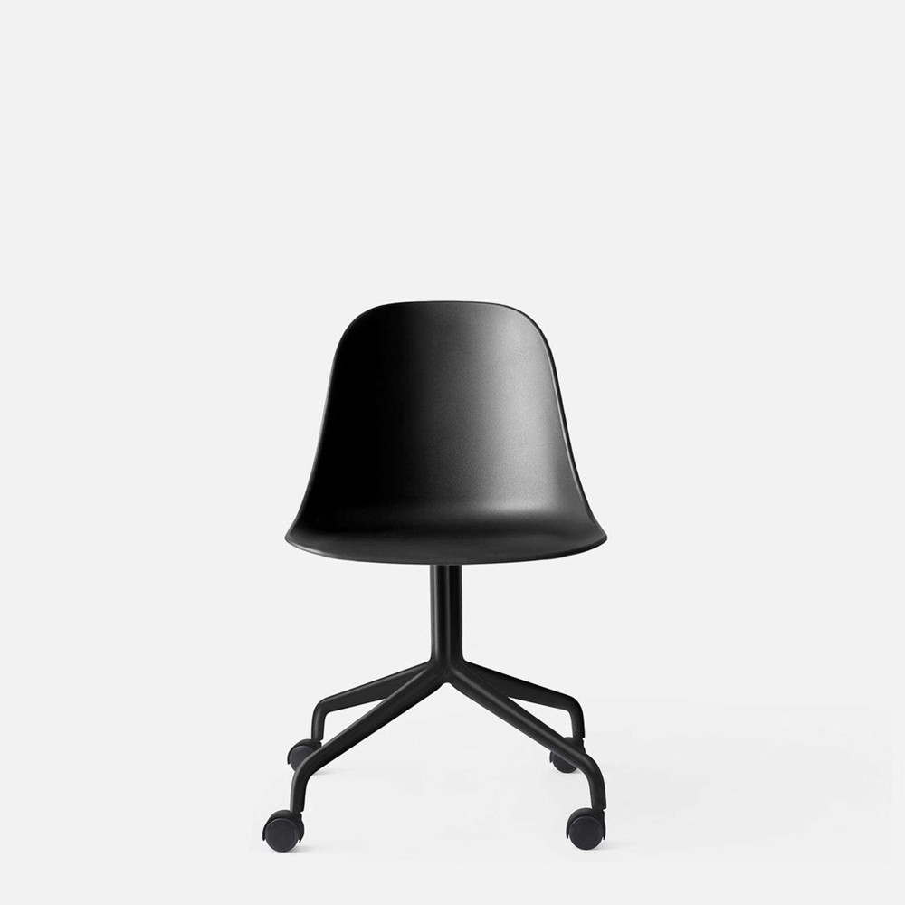 Harbour Swivel Side Chair wCasters - Black steel Base - Hard Shell- Black