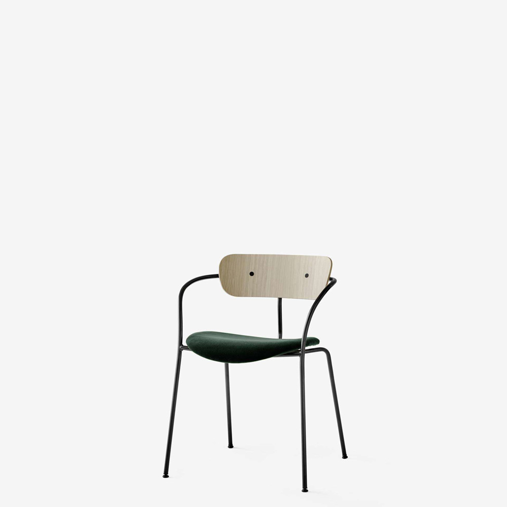 Pavilion AV4 Dining Armrest Upholstered Seat - Velvet 01 Forest - white oak