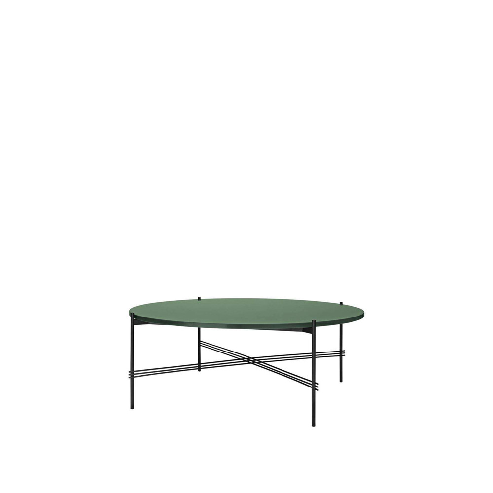 TS Round Coffee Table - 105 Black Base - 105 black base - dusty green glass 