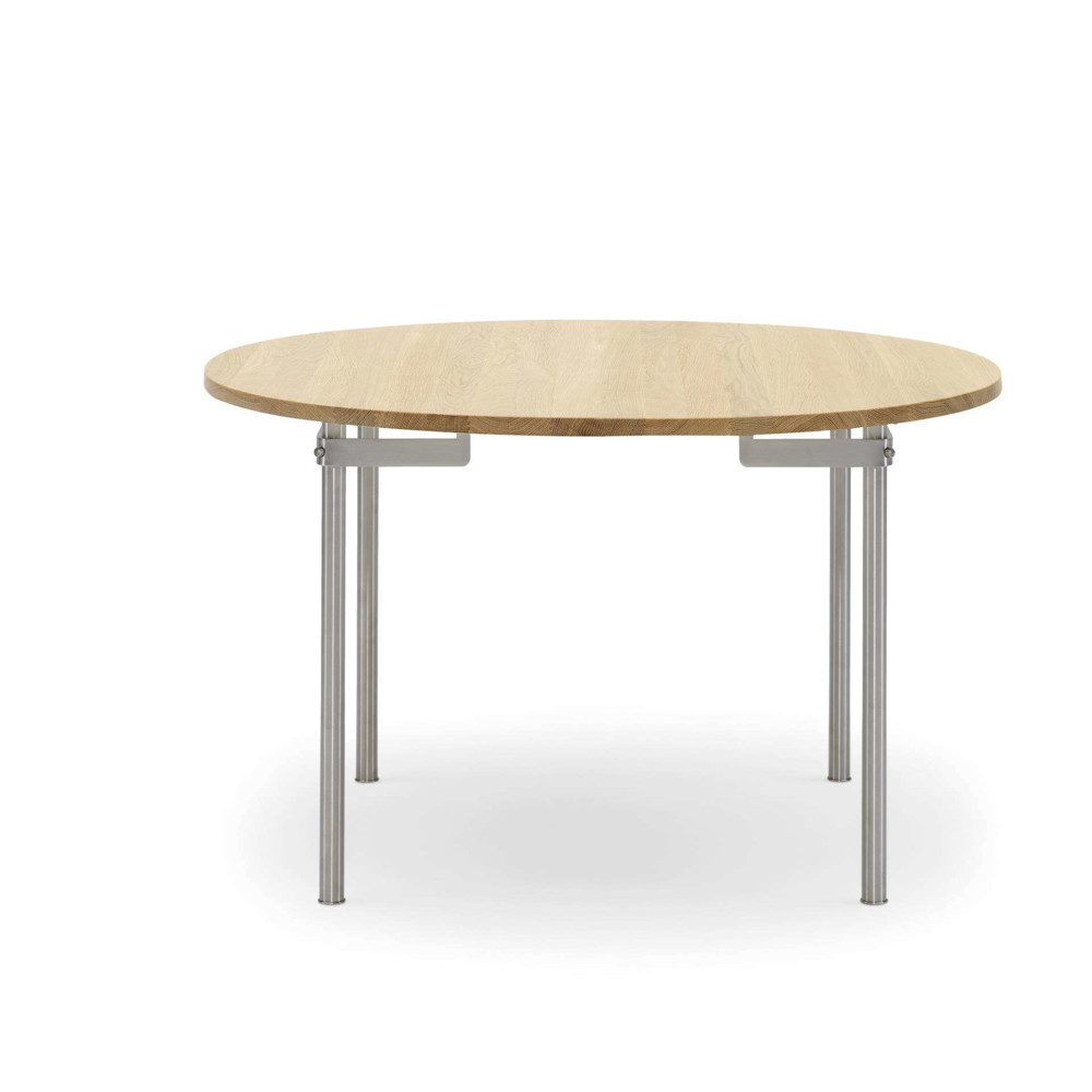 CH388 Round Dining Table - Extendable - oak-oil-stainless-steel