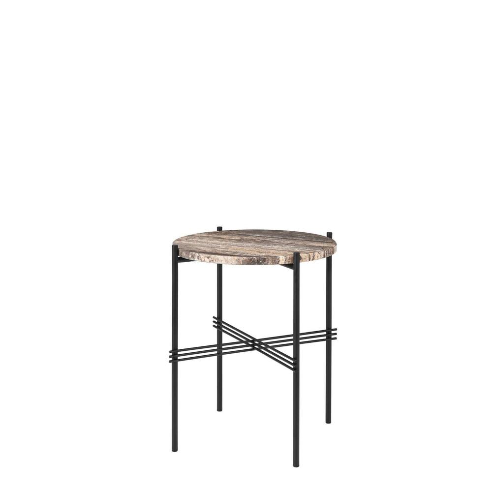 TS Round Side Table - grey travertine top - black base