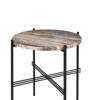 TS Round Side Table - grey travertine top - black base