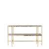 TS Console 120 - 2 Racks - grey travertine tops - brass base