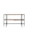 TS Console 120 - 2 Racks - grey travertine tops - black base