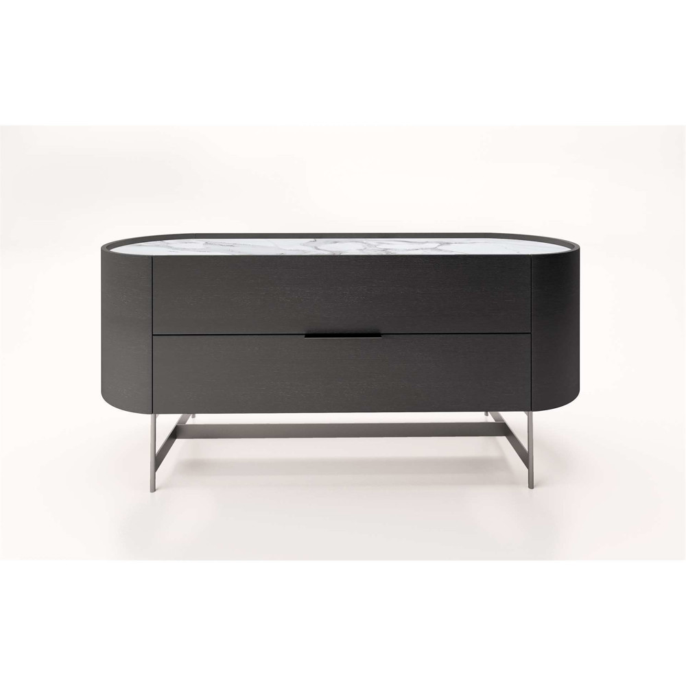 dedalo dresser - grey oak - matt titanium base + calacatta glass top