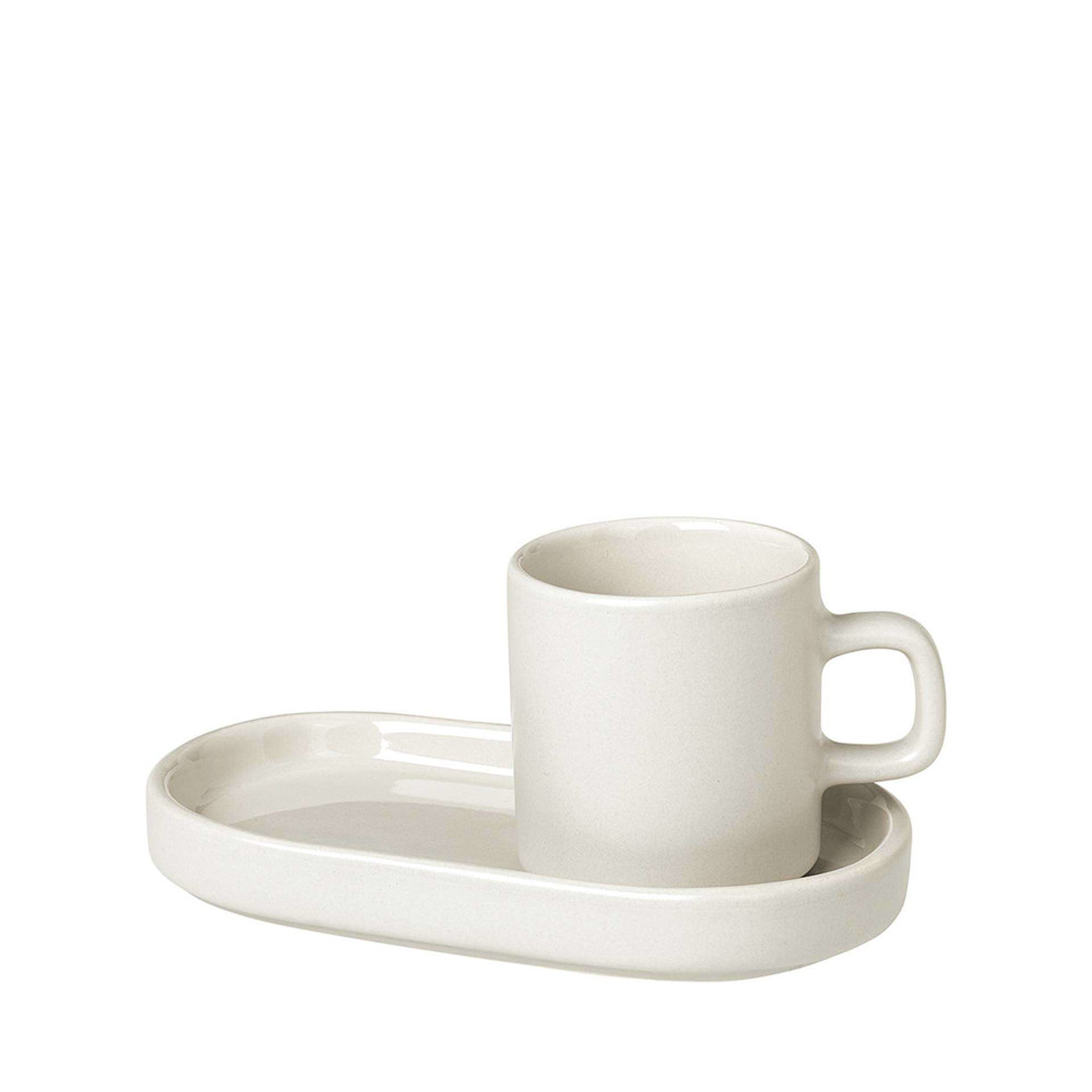 Pilar Espresso Cup with Tray Set of 2 - Moonbeam (Cream)