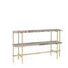 TS Console 120 - 2 Racks - grey travertine tops - brass base