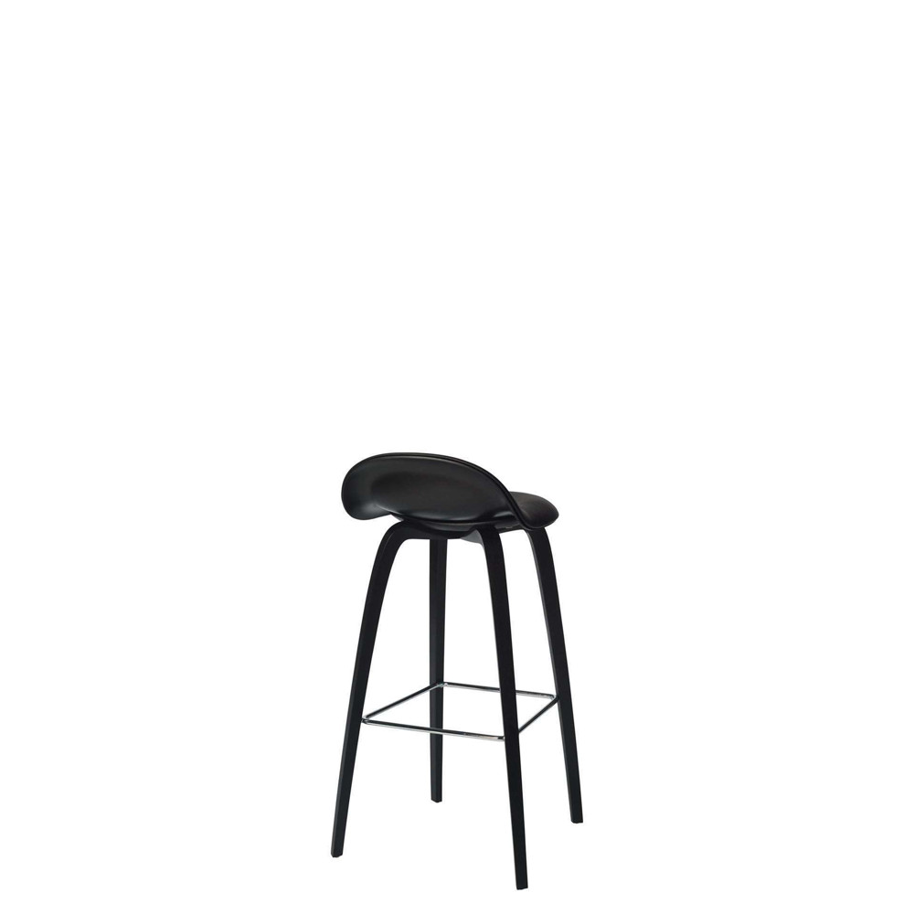 3D Counter Bar Stool - Front Upholstered Wood base Hirek Shell - Black Stained Beech base - Hirek black - leather black