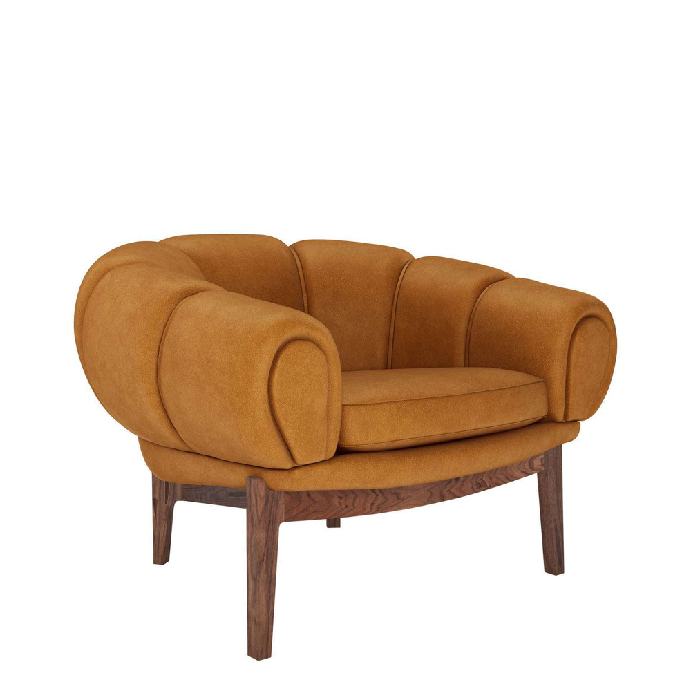 Croissant Lounge Chair with Leather - Walnut Base