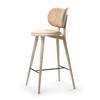 High Stool Backrest - Bar - Matt Lacquered Oak - Natural Tanned Leather Seat
