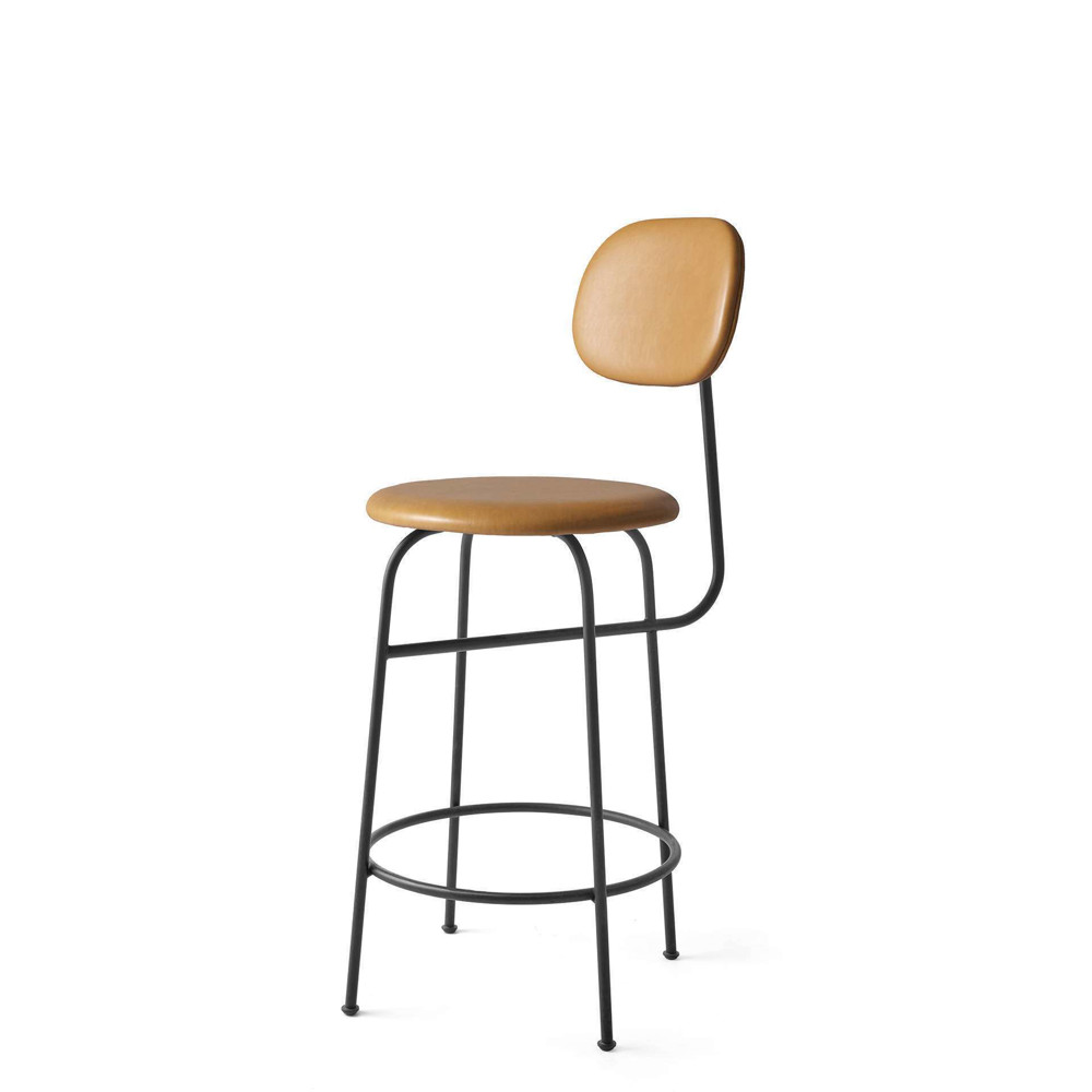 Afteroom Counter Chair Plus - Cognac Leather Seat and Back - Black Legs