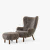 Petra Lounge Chair with Pouf - Sheepskin sahara walnut
