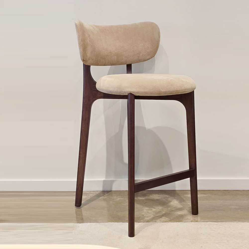 Richmond Bar Chair - Suede Cappuccino - Walnut